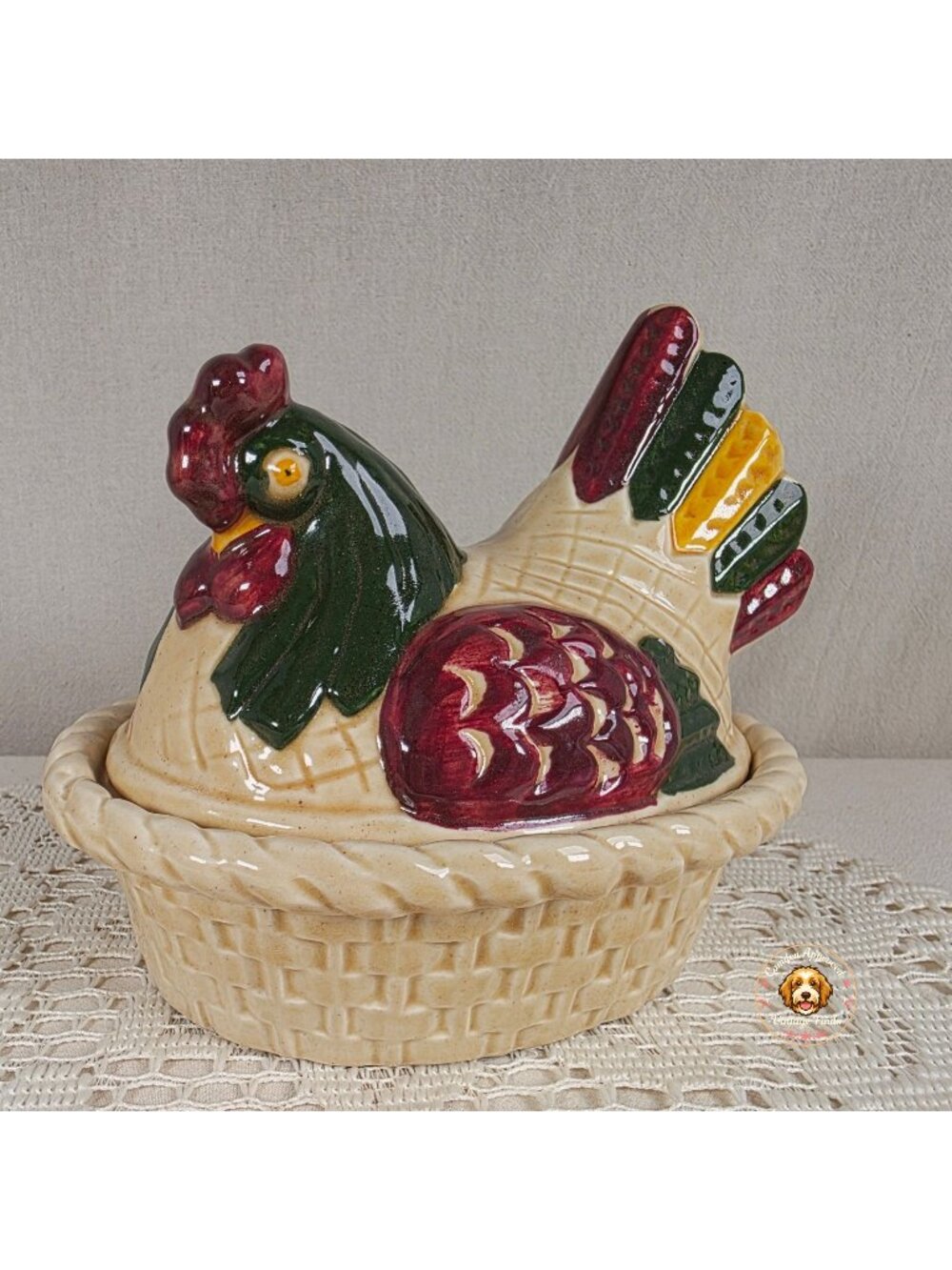 Metlox PoppyTrail Ceramic Chicken Covered Dish Basketweave Design 6.5" x 5.25"